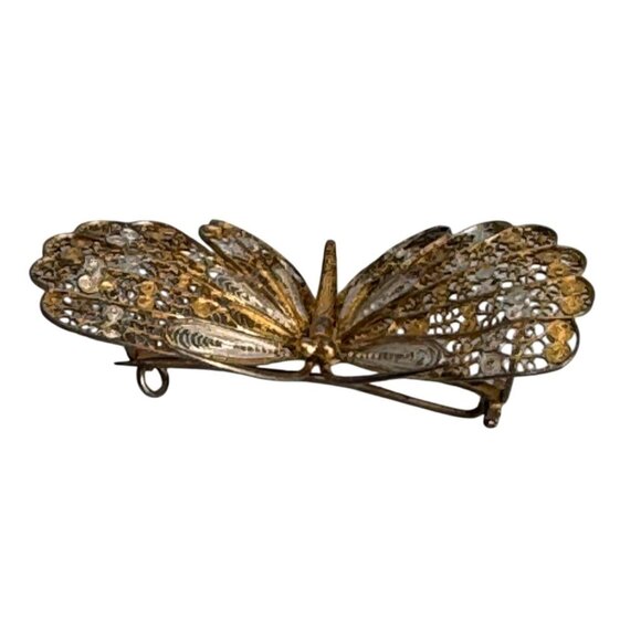 Antique 800 Gold & Silver Overlay Filigree Butterfly Pin Brooch Elegant Jewelry - Picture 3 of 6